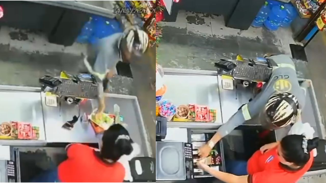 Câmera registra dupla assaltando supermercado no bairro Tancredo Neves