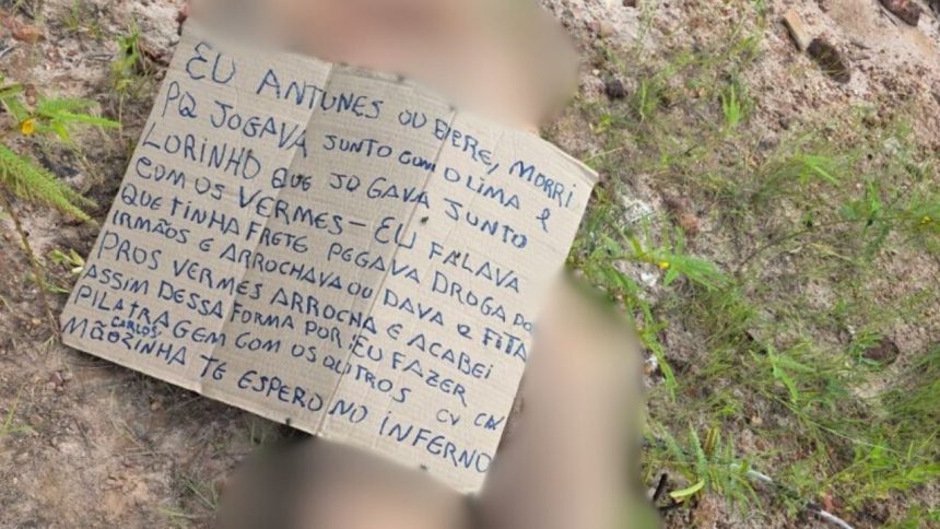 Homem é encontrado morto com sinais de tortura e recado de facção criminosa em Manaus