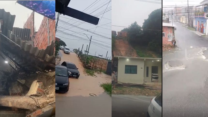 Casa desaba na comunidade Braga Mendes durante forte chuva em Manaus
