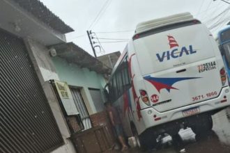 Câmera registra momento em que micro-ônibus atinge carro e casa em Manaus