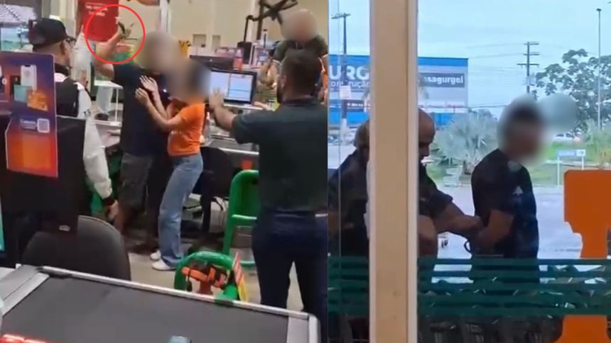 Homem é preso após ameaçar mulher com faca no supermercado Atacadão, em Manaus