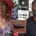 Mulher com chapéu e homem ferido com uma marreta em foco, em Manaquiri, Amazonas