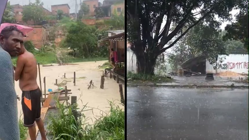 Chuva provoca desabamento de borracharia e alagamentos na zona leste de Manaus