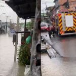 Rota fica presa em enxurrada e passageiros são retirados pelos Bombeiros em Manaus