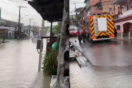 Rota fica presa em enxurrada e passageiros são retirados pelos Bombeiros em Manaus