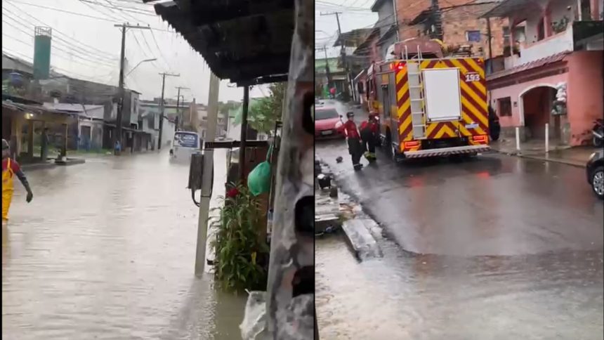 Rota fica presa em enxurrada e passageiros são retirados pelos Bombeiros em Manaus