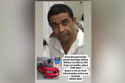 Motorista de aplicativo desaparece após sair para trabalhar em Manaus