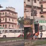 Ônibus do transporte coletivo colide com poste na Avenida Itaúba, em Manaus