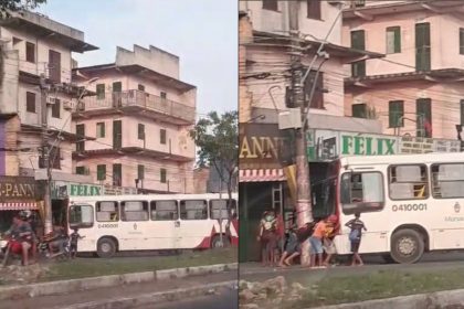 Ônibus do transporte coletivo colide com poste na Avenida Itaúba, em Manaus