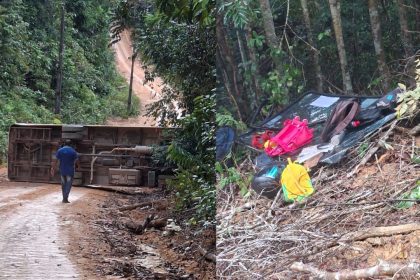 Ônibus escolar tomba em ramal próximo à BR-174