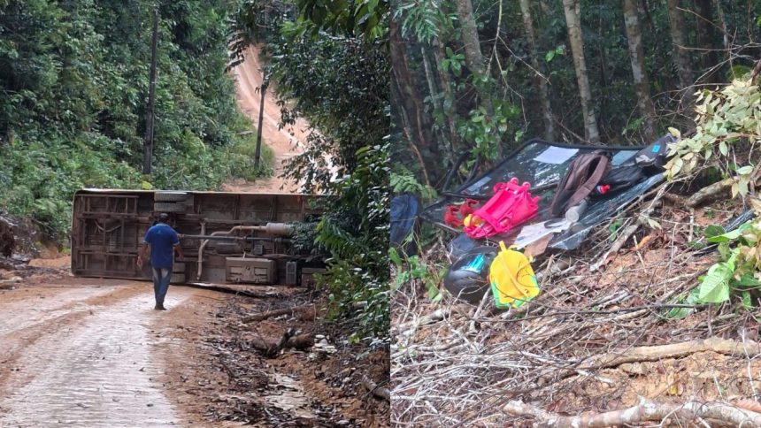 Ônibus escolar tomba em ramal próximo à BR-174