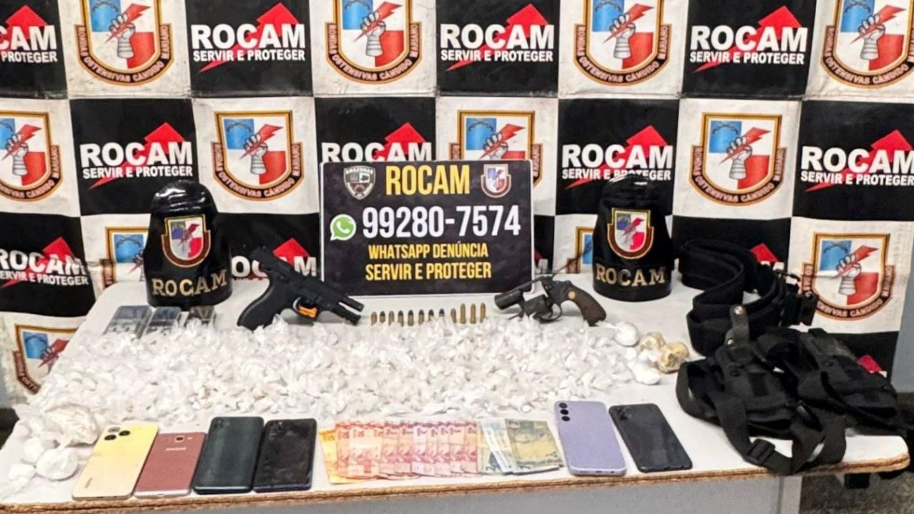 Rocam prende trio com armas e mais de 540 porções de drogas em Manaus