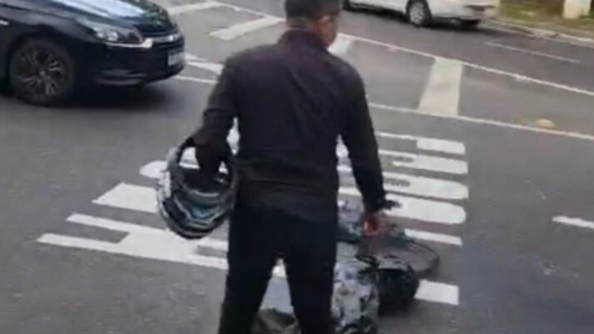 Derramamento de óleo na avenida Ipase provoca queda de motociclista em Manaus