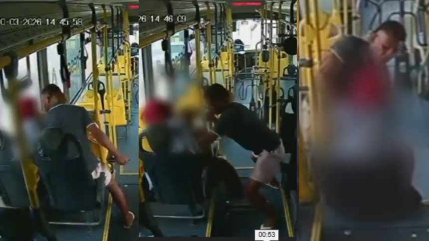 Vídeo mostra passageira sendo esfaqueada por ladrão dentro de ônibus em Manaus