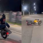 Vídeo mostra mulher caindo de cara no asfalto ao dar ‘grau’