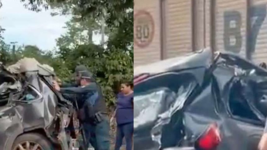 Carro é atingido por caminhões na AM-010 e crianças ficam presas às ferragens