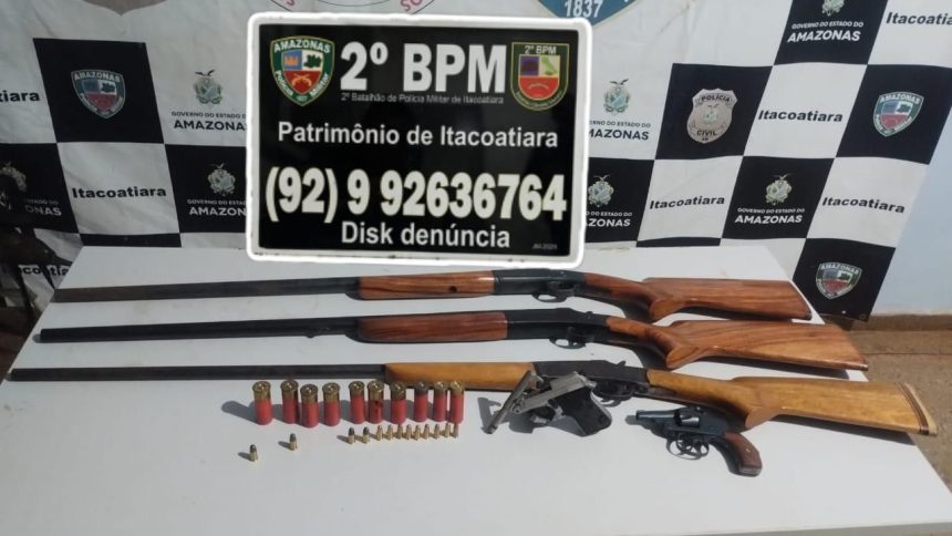 Polícia apreende cinco armas de fogo após denúncia em Itacoatiara