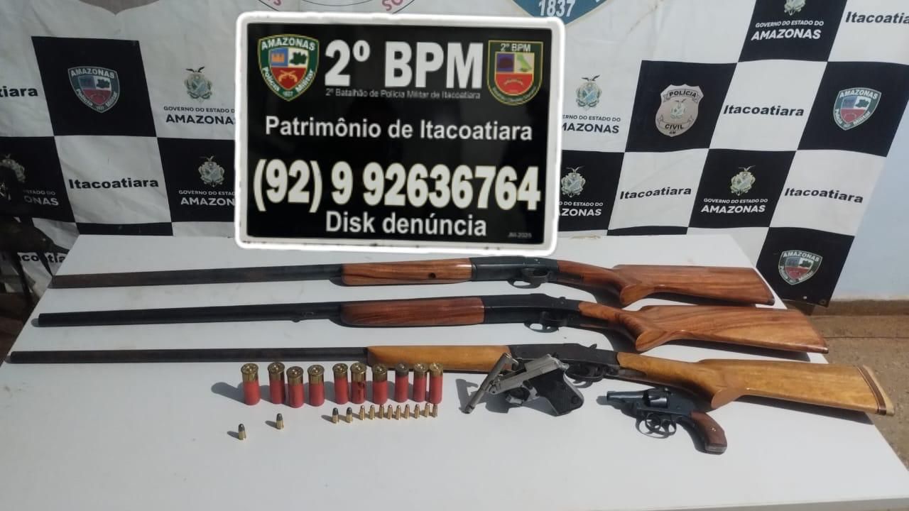 Polícia apreende cinco armas de fogo após denúncia em Itacoatiara
