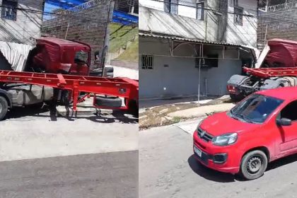 Carreta invade residência e danifica fachada no bairro Mauazinho, em Manaus