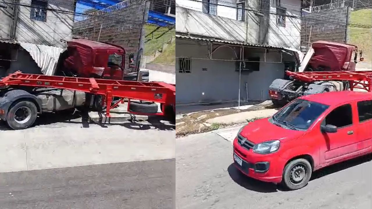 Carreta invade residência e danifica fachada no bairro Mauazinho, em Manaus
