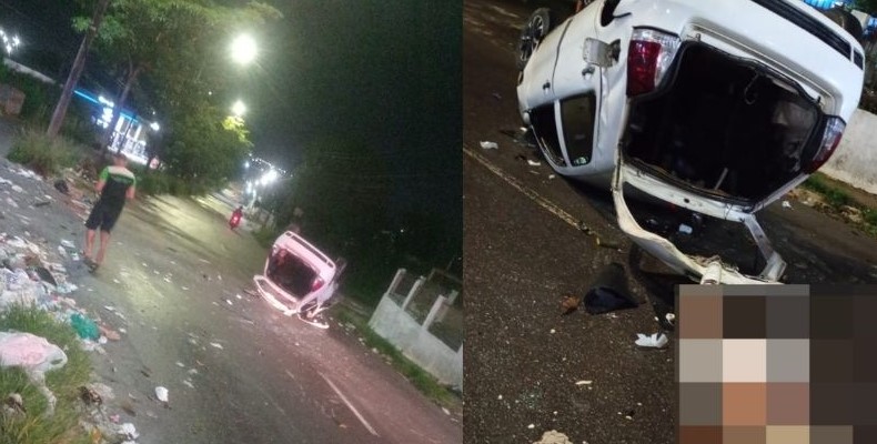 Carro capota e motorista é arremessado em avenida da zona Norte