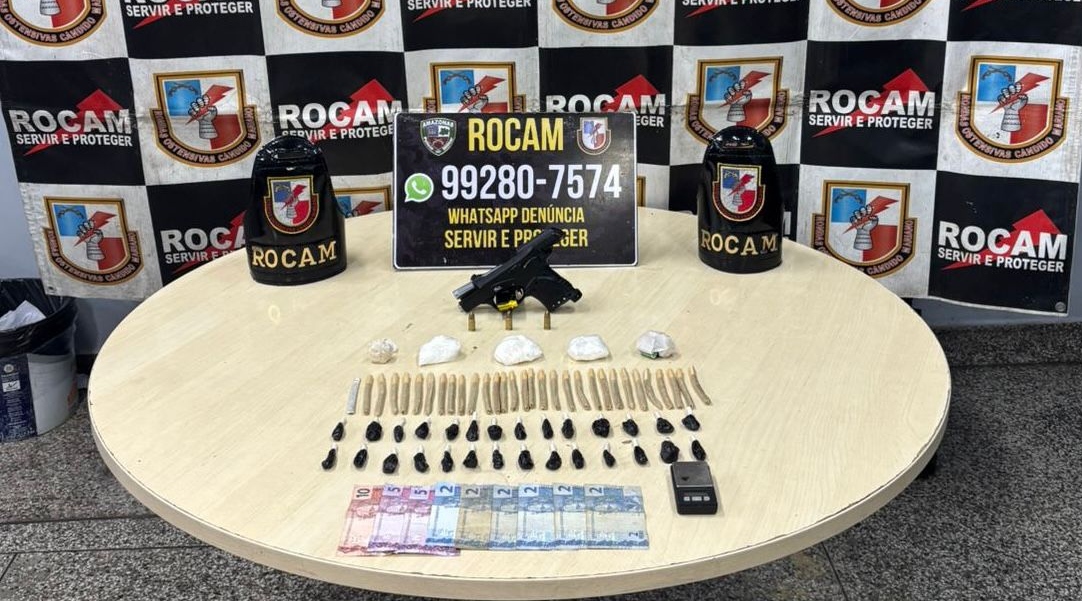 Rocam apreende pistola 9mm e drogas na zona oeste de Manaus