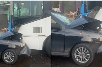 Acidente no Novo Israel deixa dois feridos graves após carro atingir ônibus