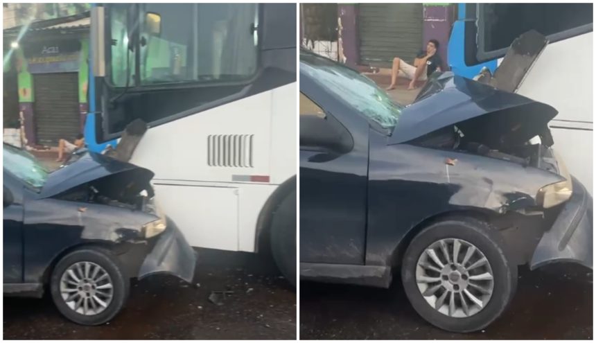 Acidente no Novo Israel deixa dois feridos graves após carro atingir ônibus