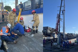Trabalhador cai de poste de 10 metros de altura durante manutenção na zona sul de Manaus
