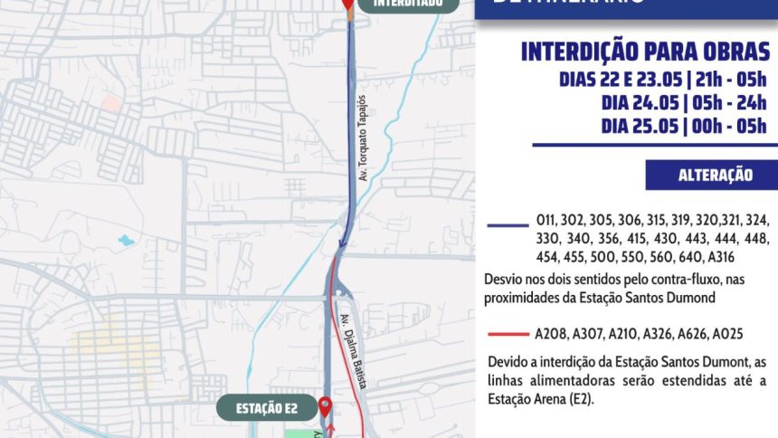 Obras na passarela Santos Dumont alteram rotas de ônibus em Manaus; veja mudanças