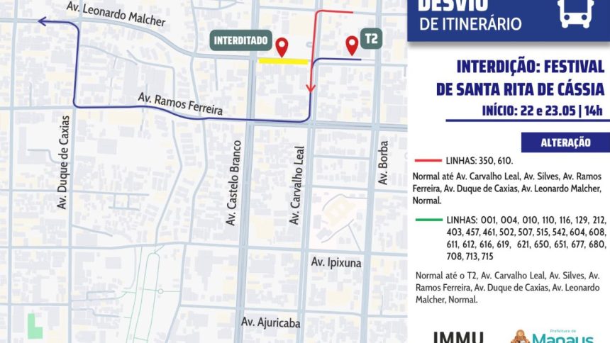 Festejo de Santa Rita altera itinerário de ônibus na zona Sul de Manaus nesta sexta e sábado