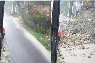 Muro desaba durante chuva intensa em Manaus e quase atinge veículo estacionado