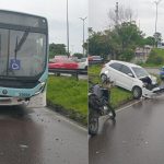 Carro por aplicativo na contramão colide com ônibus na avenida Max Teixeira