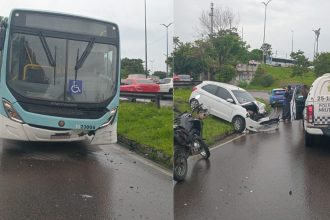 Carro por aplicativo na contramão colide com ônibus na avenida Max Teixeira