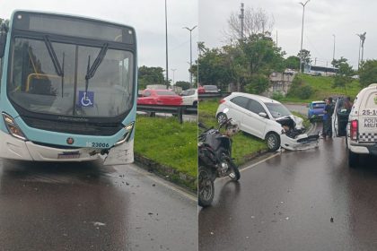 Carro por aplicativo na contramão colide com ônibus na avenida Max Teixeira