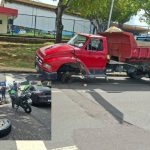 Roda de caçamba se solta e atinge casal em moto na avenida Cosme Ferreira