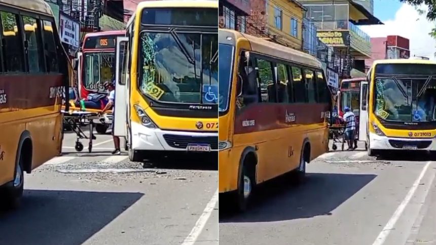 Colisão entre 'amarelinho' e ônibus deixa feridos na Avenida Cosme Ferreira