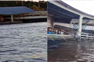 Balsa com carga de contêineres colide com flutuante no Rio Amazonas