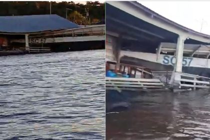 Balsa com carga de contêineres colide com flutuante no Rio Amazonas