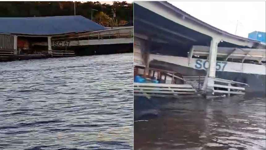 Balsa com carga de contêineres colide com flutuante no Rio Amazonas