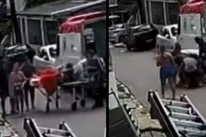vídeo mostra momento em que idoso cai de maca do Samu em Manaus
