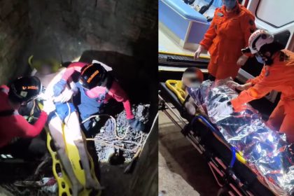 Idoso é resgatado após cair em buraco em área de mata no bairro Lago Azul