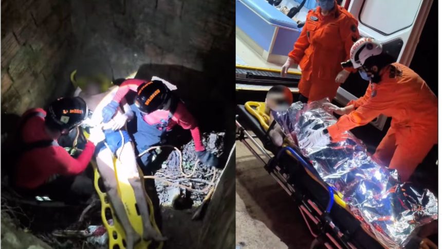 Idoso é resgatado após cair em buraco em área de mata no bairro Lago Azul
