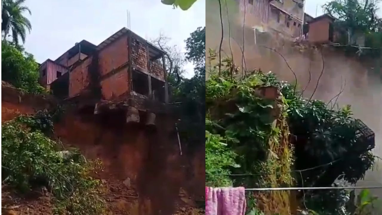 Vídeo registra momento exato em que casa desaba no bairro Mauazinho, em Manaus