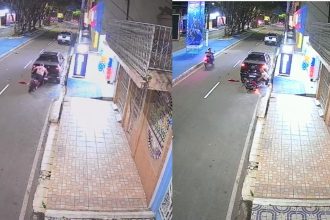 Vídeo registra momento em que motociclista colide contra carro estacionado em Parintins
