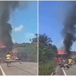 Carreta pega fogo e interdita a BR-174 em Manaus